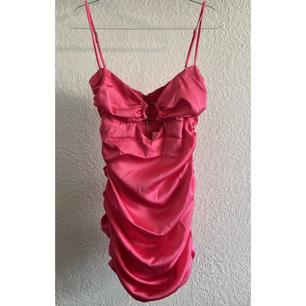 Nookie Pink Mini Utopia L NWT Cutout Ruched Gold Adjustable Straps Zip Back - Picture 2 of 12